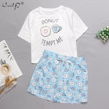 Womens Homewear Cute Cartoon Printed Pajamas Set Casual Short Sleeve T-Shirt Sleepwear Nightwear Set Summer Pyjama For Women Set