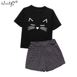 Womens Homewear Cute Cartoon Printed Pajamas Set Casual Short Sleeve T-Shirt Sleepwear Nightwear Set Summer Pyjama For Women Set