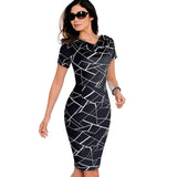 Women Vintage Wear to Work Elegant vestidos Business Party Bodycon Sheath  Office Ruffle Female Dress B452