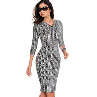 Women Vintage Wear to Work Elegant vestidos Business Party Bodycon Sheath  Office Ruffle Female Dress B452