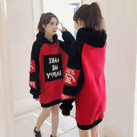 Autumn Winter Clothes Casual Fleece Loose Long Sleeve Patchwork Long Pullover Hoodies Women Sweatshirt