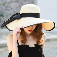 Summer Large Brim Straw Hat Floppy Wide Brim Sun Cap Bowknot Beach Foldable Hats New Hats for Women