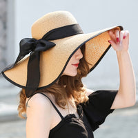 Summer Large Brim Straw Hat Floppy Wide Brim Sun Cap Bowknot Beach Foldable Hats New Hats for Women