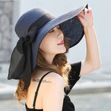 Summer Large Brim Straw Hat Floppy Wide Brim Sun Cap Bowknot Beach Foldable Hats New Hats for Women