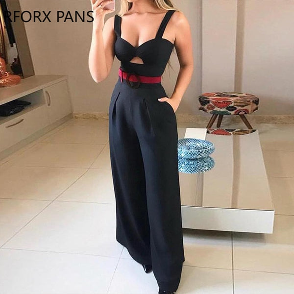 Cut Out Twist Front Wide Leg Jumpsuit Office Lady Casual Look for Women