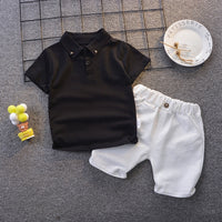 Toddler boy Clothes Set Summer 2 3 Years Fashion Black Short Sleeve T shirt+ White Shorts Outfits