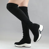 Stretch Fabrics Over The Knee Boots Height Increasing Round Toe Women Shoes Autumn Winter Casual Long Boots Size34-43