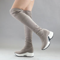 Stretch Fabrics Over The Knee Boots Height Increasing Round Toe Women Shoes Autumn Winter Casual Long Boots Size34-43