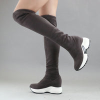 Stretch Fabrics Over The Knee Boots Height Increasing Round Toe Women Shoes Autumn Winter Casual Long Boots Size34-43