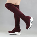 Stretch Fabrics Over The Knee Boots Height Increasing Round Toe Women Shoes Autumn Winter Casual Long Boots Size34-43