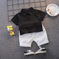 Toddler boy Clothes Set Summer 2 3 Years Fashion Black Short Sleeve T shirt+ White Shorts Outfits