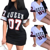 T Shirt Dress Women Short Dress Hip Hop Queen Printed Long T Shirt Loose V Neck Sexy Mini Dress Robe Camiseta Vestidos