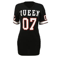 T Shirt Dress Women Short Dress Hip Hop Queen Printed Long T Shirt Loose V Neck Sexy Mini Dress Robe Camiseta Vestidos