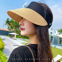 Magic Tape Panama Women Straw Hat Empty Top Women's Summer Hat Sun Protection Outdoor Sports Fishing Beach Chapeau MZ010