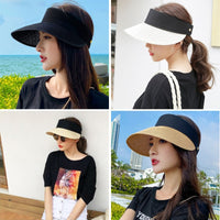 Magic Tape Panama Women Straw Hat Empty Top Women's Summer Hat Sun Protection Outdoor Sports Fishing Beach Chapeau MZ010