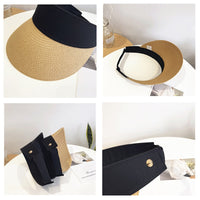 Magic Tape Panama Women Straw Hat Empty Top Women's Summer Hat Sun Protection Outdoor Sports Fishing Beach Chapeau MZ010