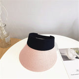 Magic Tape Panama Women Straw Hat Empty Top Women's Summer Hat Sun Protection Outdoor Sports Fishing Beach Chapeau MZ010