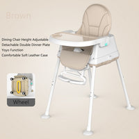 Baby Shining Highchair Dining Chair Feeding Chair Booster Seat With Wheel Feeding Seat Foldable Portable Soft PU Height-adjust