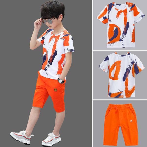 Kids Boys clothes summer outfits Cotton Teenage Boys Clothing casual Suit Children Short Sleeve Shirt Shorts Set 4 6 8 12 Years
