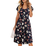 Women Dress Summer V-neck Floral Print Chiffon Dress Boho Style Short Party Beach Dresses Vestidos de fiesta