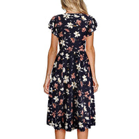 Women Dress Summer V-neck Floral Print Chiffon Dress Boho Style Short Party Beach Dresses Vestidos de fiesta