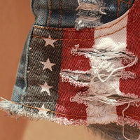 Hot Women Summer Low Waist Sexy Star Stripe Trendy Slim American US Flag Printed Mini Jeans Denim Shorts Large Size