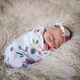 Emmababy 2pcs Newborn Baby Cute Swaddle Blanket Sleeping Swaddle Muslin Wrap+Headband New 0-2M