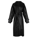 Lautaro Long oversized leather trench coat for women long sleeve lapel loose fit Fall black women plus size clothing streetwear