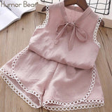 Humor Bear Baby Girl Clothes Hot Summer Children's Girls' Clothing Sets Kids Bay Clothes Toddler Chiffon bowknot coat+Pants 1-4Y