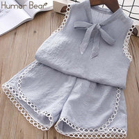 Humor Bear Baby Girl Clothes Hot Summer Children's Girls' Clothing Sets Kids Bay Clothes Toddler Chiffon bowknot coat+Pants 1-4Y