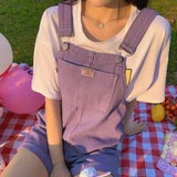 Rompers Women Purple Pink Suspenders Denim Sleeveless Vacation Sweet Girls Cute Korean Style Oversize Overalls Femme Clothing