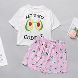 Womens Homewear Cute Cartoon Printed Pajamas Set Casual Short Sleeve T-Shirt Sleepwear Nightwear Set Summer Pyjama For Women Set