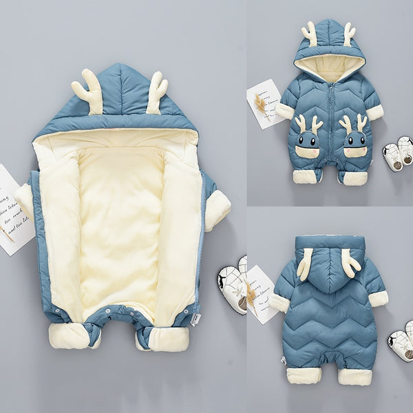 OLEKID 2021 Baby Winter Snowsuit Plus Velvet Thick Baby Boys Jumpsuit 0-2 Years Newborn Romper Baby Girls Overalls Toddler Coat