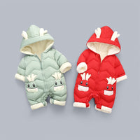 OLEKID 2021 Baby Winter Snowsuit Plus Velvet Thick Baby Boys Jumpsuit 0-2 Years Newborn Romper Baby Girls Overalls Toddler Coat