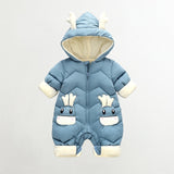 OLEKID 2021 Baby Winter Snowsuit Plus Velvet Thick Baby Boys Jumpsuit 0-2 Years Newborn Romper Baby Girls Overalls Toddler Coat