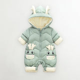 OLEKID 2021 Baby Winter Snowsuit Plus Velvet Thick Baby Boys Jumpsuit 0-2 Years Newborn Romper Baby Girls Overalls Toddler Coat