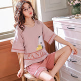 Womens Homewear Cute Cartoon Printed Pajamas Set Casual Short Sleeve T-Shirt Sleepwear Nightwear Set Summer Pyjama For Women Set