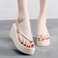 Fashion pu Clip Toes Flip Flops Womens Wedge Sandals Summer Sandals Casual Beach Slippers Waterproof Platform Wedges