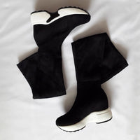 Stretch Fabrics Over The Knee Boots Height Increasing Round Toe Women Shoes Autumn Winter Casual Long Boots Size34-43