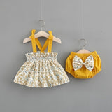 New Newborn Baby Girls Clothes Sleeveless Dress+Briefs 2PCS Outfits Set Striped Printed Cute Clothing Sets Summer Sunsuit 0-24M