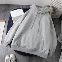 Women Winter Sweatshirts Coat Causal Warm Thick Fleece Pocket Solid Grey Black Female Hooded Coat Outerwear Harajuku BF Oversize