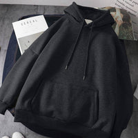 Women Winter Sweatshirts Coat Causal Warm Thick Fleece Pocket Solid Grey Black Female Hooded Coat Outerwear Harajuku BF Oversize