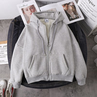 Women Winter Sweatshirts Coat Causal Warm Thick Fleece Pocket Solid Grey Black Female Hooded Coat Outerwear Harajuku BF Oversize