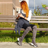 Stretch Fabrics Over The Knee Boots Height Increasing Round Toe Women Shoes Autumn Winter Casual Long Boots Size34-43