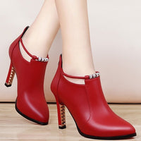 Botas Mujer new winter boots women shallow Round Toe red women's boots Thin Heels Zip Ankle boots Pu leather zapatos de mujer