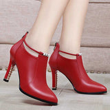 Botas Mujer new winter boots women shallow Round Toe red women's boots Thin Heels Zip Ankle boots Pu leather zapatos de mujer