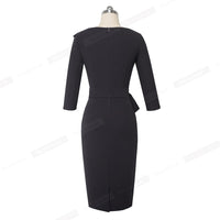Vintage Elegant Wear to Work with Bow Pure Color Vestidos Business Party Bodycon Winter Women Office Dress B545