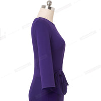 Vintage Elegant Wear to Work with Bow Pure Color Vestidos Business Party Bodycon Winter Women Office Dress B545