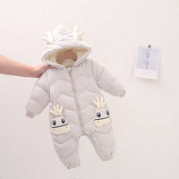 OLEKID 2021 Baby Winter Snowsuit Plus Velvet Thick Baby Boys Jumpsuit 0-2 Years Newborn Romper Baby Girls Overalls Toddler Coat