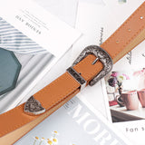 Women's vintage Carved Pin buckle PU Leather belt casual fashion wild belt Jeans dress waistband p78